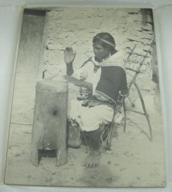 Huichol (Wixárika). <em>A Huichol Indian Beating the Hollow-Log Drum</em>. Photograph, mounted on cardboard, 13 3/8 x 10 3/16 in. (34 x 25.9 cm). Brooklyn Museum, 40.758 (Photo: Brooklyn Museum, CUR.40.758.jpg)