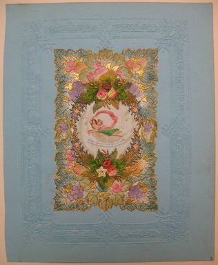 Unknown. <em>Valentine's Day Card</em>, 19th century. Collage with paper and fabric cutouts, 11 1/4 x 9 in. (28.6 x 22.9 cm). Brooklyn Museum, Gift of E. Newbrough, 41.1228 (Photo: Brooklyn Museum, CUR.41.1228.jpg)