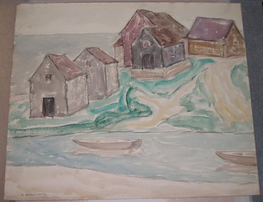 Abraham Walkowitz (American, born Russia, 1878-1965). <em>Fishermen's Houses</em>. Watercolor, black crayon on paper, 15 3/8 x 18 3/8 in. (39.1 x 46.7 cm). Brooklyn Museum, Gift of the artist, 41.158 (Photo: Brooklyn Museum, CUR.41.158.jpg)