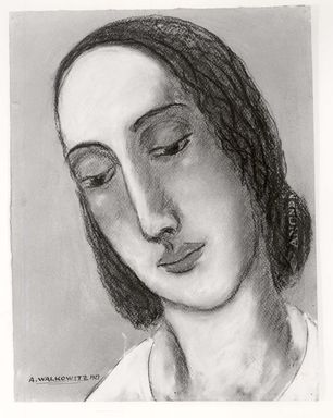 Abraham Walkowitz (American, born Russia, 1878–1965). <em>Woman's Head #5</em>, 1927. Pastel on gray paper, 12 3/8 x 9 1/2 in. (31.4 x 24.1 cm). Brooklyn Museum, Gift of the artist, 41.168 (Photo: Brooklyn Museum, CUR.41.168.jpg)