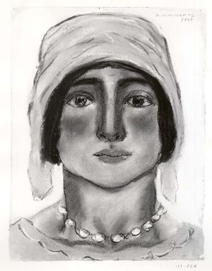 Abraham Walkowitz (American, born Russia, 1878–1965). <em>Woman's Head #11</em>, 1928. Pastel, pencil on gray paper, 11 5/8 x 8 11/16 in. (29.5 x 22.1 cm). Brooklyn Museum, Gift of the artist, 41.169 (Photo: Brooklyn Museum, CUR.41.169.jpg)