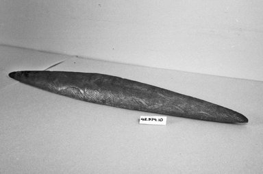 Aboriginal Australian. <em>Shield</em>, 19th or 20th century. Wood, 37 1/4 x 3 1/2 x 3 1/4 in. (94.6 x 8.9 x 8.3 cm). Brooklyn Museum, Gift of Arthur Wiesenberger, 42.374.10. Creative Commons-BY (Photo: Brooklyn Museum, CUR.42.374.10_bw.jpg)