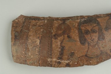 Coptic. <em>Decorated Jar Fragment</em>, 6th century C.E. Clay, slip, 3 3/4 × 11 × 9/16 in. (9.5 × 28 × 1.5 cm). Brooklyn Museum, By exchange, 42.409. Creative Commons-BY (Photo: Brooklyn Museum (in collaboration with Index of Christian Art, Princeton University), CUR.42.409_detail01_ICA.jpg)