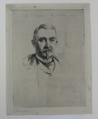 Julian Alden Weir (American, 1852–1919). <em>Portrait of Colonel H. C. Weir, Agricola, 1890</em>, 1890. Drypoint on grey laid paper, Sheet: 9 1/16 x 6 15/16 in. (23 x 17.6 cm). Brooklyn Museum, Anonymous gift, 43.170.15 (Photo: Brooklyn Museum, CUR.43.170.15.jpg)