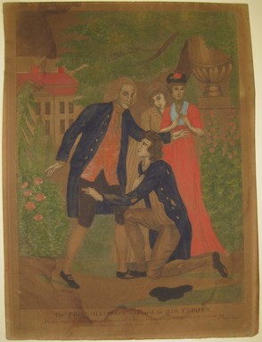 Amos Doolittle (American, 1754–1832). <em>The Prodigal Son Returned to his Father</em>, December 1, 1814. Etching, hand colored on wove paper, Sheet: 14 1/2 x 10 15/16 in. (36.8 x 27.8 cm). Brooklyn Museum, Dick S. Ramsay Fund, 43.233.4 (Photo: Brooklyn Museum, CUR.43.233.4.jpg)