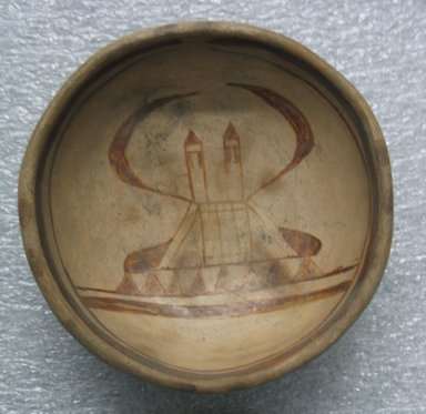 Hopi Pueblo. <em>Small Bowl with Image of Church on Interior</em>, ca. 19th century. Clay, slip, 3.7 x 10.7 diam. cm. Brooklyn Museum, Gift of Edith Walker Jackson, 43.98. Creative Commons-BY (Photo: Brooklyn Museum, CUR.43.98.jpg)