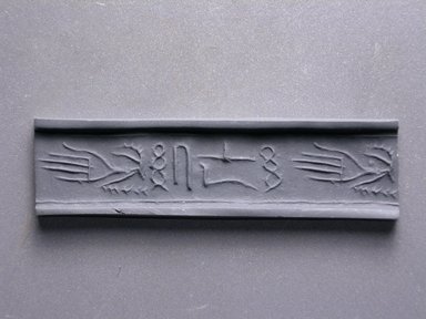  <em>Cylinder Seal of a Private Person</em>, ca. 3100–2675 B.C.E. Steatite, 1/2 × Diam. 1/2 in. (1.3 × 1.3 cm). Brooklyn Museum, Charles Edwin Wilbour Fund, 44.123.13. Creative Commons-BY (Photo: Brooklyn Museum, CUR.44.123.13_impression.jpg)