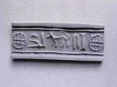  <em>Cylinder Seal of a Private Person</em>, ca. 3100-2800 B.C.E. Steatite, 1/2 x Diam. 1/2 in. (1.2 x 1.2 cm). Brooklyn Museum, Charles Edwin Wilbour Fund, 44.123.15. Creative Commons-BY (Photo: Brooklyn Museum, CUR.44.123.15_impression.jpg)