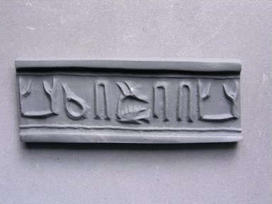  <em>Cylinder Seal of a Private Person</em>, ca. 3100–2675 B.C.E. Steatite, 1/2 × Diam. 7/16 in. (1.2 × 1.1 cm). Brooklyn Museum, Charles Edwin Wilbour Fund, 44.123.16. Creative Commons-BY (Photo: Brooklyn Museum, CUR.44.123.16_impression.jpg)