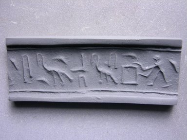 <em>Cylinder Seal of a Private Person</em>, ca. 3100–2675 B.C.E. Steatite, 1/2 × Diam. 1/2 in. (1.3 × 1.2 cm). Brooklyn Museum, Charles Edwin Wilbour Fund, 44.123.17. Creative Commons-BY (Photo: Brooklyn Museum, CUR.44.123.17_impression.jpg)