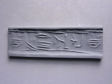  <em>Cylinder Seal of a Private Person</em>, ca. 3100-2675 B.C.E. Steatite, 3/4 x 11/16 in. (1.9 x 1.7 cm). Brooklyn Museum, Charles Edwin Wilbour Fund, 44.123.18. Creative Commons-BY (Photo: Brooklyn Museum, CUR.44.123.18_impression.jpg)