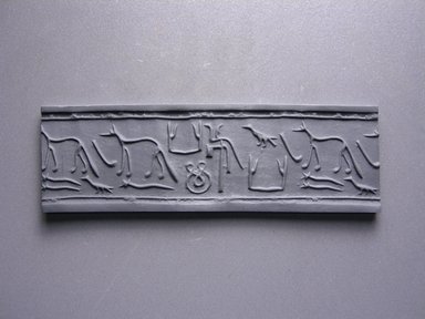  <em>Cylinder Seal</em>, ca. 2800-2675 B.C.E. Steatite, 1 1/8 x 1 in. (2.8 x 2.5 cm). Brooklyn Museum, Charles Edwin Wilbour Fund, 44.123.20. Creative Commons-BY (Photo: Brooklyn Museum, CUR.44.123.20_impression.jpg)
