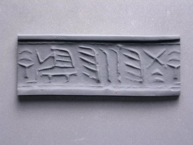  <em>Cylinder Seal</em>, ca. 3100–2675 B.C.E. Steatite, 11/16 x 5/8 in. (1.7 x 1.6 cm). Brooklyn Museum, Charles Edwin Wilbour Fund, 44.123.5. Creative Commons-BY (Photo: Brooklyn Museum, CUR.44.123.5_impression.jpg)