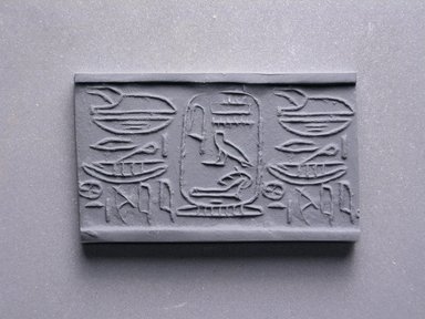  <em>Cylinder Seal</em>. Steatite, glaze, 7/8 x 1/4 in. (2.3 x 0.7 cm). Brooklyn Museum, Charles Edwin Wilbour Fund, 44.123.71. Creative Commons-BY (Photo: Brooklyn Museum, CUR.44.123.71_impression.jpg)