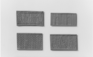 Egyptian. <em>Cylinder Seal</em>. Steatite, glaze, 11/16 x Diam. 3/16 in. (1.8 x 0.5 cm). Brooklyn Museum, Charles Edwin Wilbour Fund, 44.123.81. Creative Commons-BY (Photo: , CUR.44.123.78_44.123.81_44.123.37_44.123.71_NegID_44.123.81GRPA_print_bw.jpg)