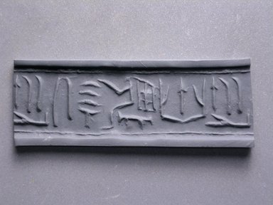  <em>Cylinder Seal of a Private Person</em>, ca. 3100–2675 B.C.E. Steatite, 11/16 x 9/16 in. (1.8 x 1.5 cm). Brooklyn Museum, Charles Edwin Wilbour Fund, 44.123.7. Creative Commons-BY (Photo: Brooklyn Museum, CUR.44.123.7_impression.jpg)