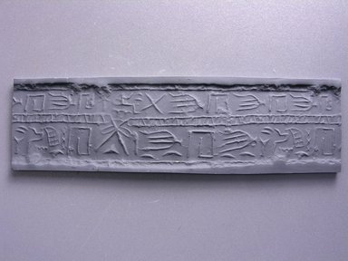  <em>Cylinder Seal of Hed</em>, ca. 3100-2675 B.C.E. Steatite, 1 1/4 x 1 1/4 in. (3.2 x 3.1 cm) . Brooklyn Museum, Charles Edwin Wilbour Fund, 44.123.8. Creative Commons-BY (Photo: Brooklyn Museum, CUR.44.123.8_impression.jpg)