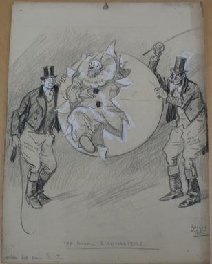 Rollin Kirby (American, 1875–1952). <em>The Rival Ringmasters</em>, 1922. Charcoal and gouache over graphite on paperboard, sheet: 19 15/16 x 14 15/16 in. (50.6 x 37.9 cm). Brooklyn Museum, Gift of the artist, 44.8.9 (Photo: Brooklyn Museum, CUR.44.8.9.jpg)