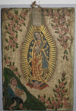 Mexican. <em>Nuestra Senora de Guadelupe (Our Lady of Guadalupe)</em>, 19th century. Oil and gold leaf on canvas, 6 7/8 x 4 3/4 in. (17.5 x 12.1 cm). Brooklyn Museum, Henry L. Batterman Fund, 45.128.11 (Photo: Brooklyn Museum, CUR.45.128.11.jpg)