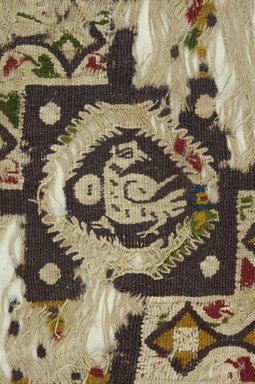 Coptic. <em>Square Fragment with Animal, Botanical, and Geometric Decoration</em>, 5th-6th century C.E. Linen, wool, 10 13/16 x 11 7/16 in. (27.5 x 29 cm). Brooklyn Museum, Gift of Pratt Institute, 46.157.14. Creative Commons-BY (Photo: Brooklyn Museum (in collaboration with Index of Christian Art, Princeton University), CUR.46.157.14_detail01_ICA.jpg)