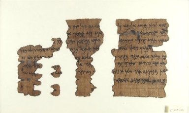 Aramaic. <em>Aramaic Papyrus</em>, Oct. 1, 399 B.C.E. Papyrus, ink, Overall: 5 1/16 × 9 1/2 in. (12.8 × 24.2 cm). Brooklyn Museum, Bequest of Theodora Wilbour from the collection of her father, Charles Edwin Wilbour, 47.218.151 (Photo: Brooklyn Museum, CUR.47.218.151_front_IMLS_PS5.jpg)