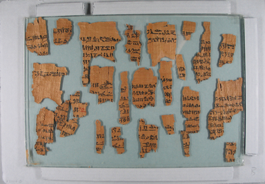  <em>Medical Text Inscribed in Hieratic</em>, 664-525 B.C.E. Papyrus, ink, a: Small Box of Fragments: 1 3/4 x 4 1/16 x 4 1/16 in. (4.5 x 10.3 x 10.3 cm). Brooklyn Museum, Bequest of Theodora Wilbour from the collection of her father, Charles Edwin Wilbour, 47.218.2a-g (Photo: , CUR.47.218.2_X2004.13_view1.jpg)