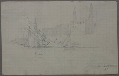 Edwin Howland Blashfield (American, 1848-1936). <em>Girga</em>, 1887. Graphite on preprinted graph paper mounted to paper and then to paperboard, Sheet: 3 5/8 x 5 5/8 in. (9.2 x 14.3 cm). Brooklyn Museum, Gift of John H. Field, 48.217.16b (Photo: Brooklyn Museum, CUR.48.217.16b.jpg)