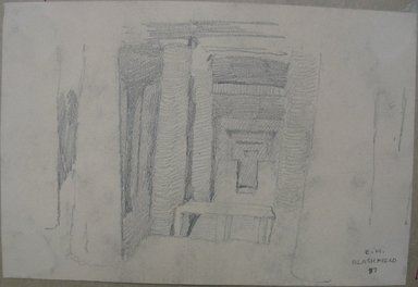 Edwin Howland Blashfield (American, 1848-1936). <em>Tomb No. 25, Assuan</em>, 1887. Graphite on paper mounted to paperboard, Sheet: 4 15/16 x 7 7/16 in. (12.5 x 18.9 cm). Brooklyn Museum, Gift of John H. Field, 48.217.17b (Photo: Brooklyn Museum, CUR.48.217.17b.jpg)