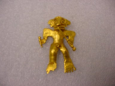  <em>Pendant in Form of Human Figure</em>. Gold, 2 × 1 3/8 × 5/16 in. (5.1 × 3.5 × 0.8 cm). Brooklyn Museum, Gift of Charlotte R. Stillman, 49.132. Creative Commons-BY (Photo: Brooklyn Museum, CUR.49.132.jpg)