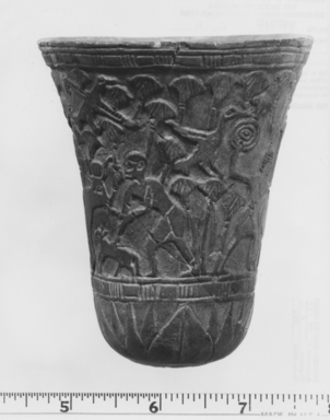  <em>Cup from a Relief-Decorated Chalice</em>, ca. 1070 B.C.E.-718 B.C.E. Faience, Height: 3 7/8 in. (9.9 cm). Brooklyn Museum, Charles Edwin Wilbour Fund, 49.133. Creative Commons-BY (Photo: , CUR.49.133_NegA_print_bw.jpg)