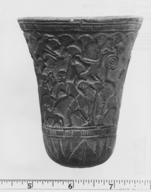  <em>Cup from a Relief-Decorated Chalice</em>, ca. 1070 B.C.E.–718 B.C.E. Faience, Height: 3 7/8 in. (9.9 cm). Brooklyn Museum, Charles Edwin Wilbour Fund, 49.133. Creative Commons-BY (Photo: , CUR.49.133_NegA_print_bw.jpg)