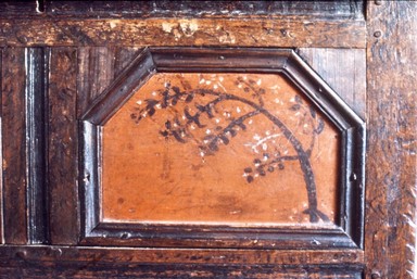  <em>Chest-on-Frame</em>, ca. 1700-1720. Oak, pine, 35 x 20 x 30 1/4 in. (88.9 x 50.8 x 76.8 cm). Brooklyn Museum, 49.190.1. Creative Commons-BY (Photo: Brooklyn Museum, CUR.49.190.1_detail.jpg)