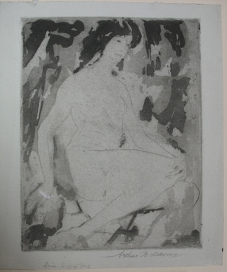 Arthur B. Davies (American, 1862–1928). <em>Iris</em>, 1922. Drypoint and aquatint on grey laid paper, Sheet: 10 3/16 x 8 9/16 in. (25.9 x 21.7 cm). Brooklyn Museum, Gift of Ferargil Galleries, 50.137.5 (Photo: Brooklyn Museum, CUR.50.137.5.jpg)