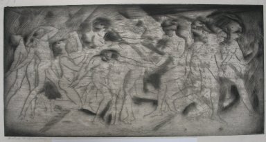 Arthur B. Davies (American, 1862-1928). <em>Whirl of Dance</em>, 1921. Drypoint and aquatint on China paper, Sheet: 8 7/16 x 13 7/8 in. (21.4 x 35.2 cm). Brooklyn Museum, Gift of Ferargil Galleries, 50.137.9. © artist or artist's estate (Photo: Brooklyn Museum, CUR.50.137.9.jpg)