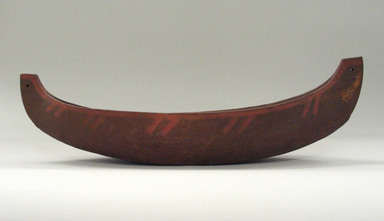 Chippewa (Anishinaabe). <em>Model of Bark Canoe</em>, 1801-1848. Birch bark, paint, ash splints, pitch, 4 1/2 x 29 x 8 1/8 in. (11.4 x 73.7 x 20.6 cm). Brooklyn Museum, Henry L. Batterman Fund and the Frank Sherman Benson Fund, 50.67.63. Creative Commons-BY (Photo: Brooklyn Museum, CUR.50.67.63.jpg)