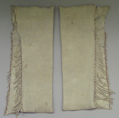 Red River Metis. <em>Pair of Chief's Dress Leggings</em>, early 19th century. Buckskin, pony beads, porcupine quills, thread, 25 in.  (63.5 cm). Brooklyn Museum, Henry L. Batterman Fund and Frank Sherman Benson Fund, 50.67.7b-c. Creative Commons-BY (Photo: Brooklyn Museum, CUR.50.67.7b-c_view1.jpg)