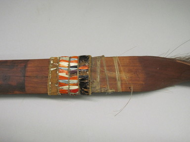 Sioux. <em>Pipe Stem</em>, early 19th century. Wood, porcupine quill, horsehair, bird scalp, buckskin, 1 3/8 × 1 3/8 × 40 1/2 in. (3.5 × 3.5 × 102.9 cm). Brooklyn Museum, Henry L. Batterman Fund and the Frank Sherman Benson Fund, 50.67.92. Creative Commons-BY (Photo: , CUR.50.67.92_detail.jpg)