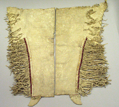 Red River Metis. <em>Pair of Leggings</em>, early 19th century. Buckskin, porcupine quills, seed beads, thread, 35 in. (88.9 cm). Brooklyn Museum, Henry L. Batterman Fund and the Frank Sherman Benson Fund, 50.67.9a-b. Creative Commons-BY (Photo: Brooklyn Museum, CUR.50.67.9a-b_view1.jpg)