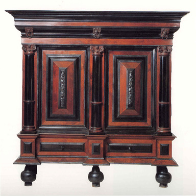  <em>Kas</em>, 1650–1690. Rosewood and ebony veneersover oak and pine, 83 x 75 1/2 x 25 5/8 in. (210.8 x 191.8 x 65.1 cm). Brooklyn Museum, Gift of Mary van Kleeck in memory of Charles M. van Kleeck, 51.157.1. Creative Commons-BY (Photo: Brooklyn Museum, CUR.51.157.1.JPG)