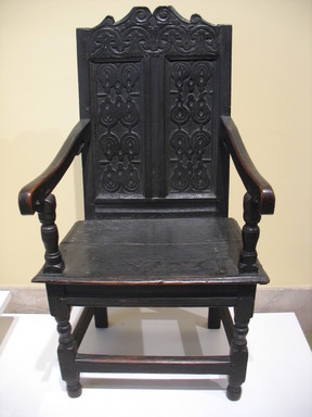 American. <em>Wainscot Chair</em>, second half 17th century. Painted oak, 48 1/8 x 26 3/4 x 23 1/2 in. (122.2 x 67.9 x 59.7 cm). Brooklyn Museum, Dick S. Ramsay Fund, 51.158. Creative Commons-BY (Photo: Brooklyn Museum, CUR.51.158.jpg)