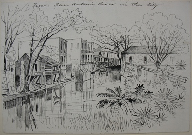 Frank Hamilton Taylor (American, 1846–1926). <em>Texas, San Antonio River in the City</em>, ca. 1875–1885. Pen and ink on paper, sheet: 6 7/8 x 9 15/16 in. (17.5 x 25.2 cm). Brooklyn Museum, Dick S. Ramsay Fund, 51.70 (Photo: Brooklyn Museum, CUR.51.70.jpg)