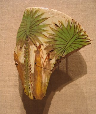  <em>Glazed Tile with Palms</em>, ca. 1352-1336 B.C.E. Faience, 4 1/4 × 3 5/8 in. (10.8 × 9.2 cm). Brooklyn Museum, Charles Edwin Wilbour Fund, 52.148.1. Creative Commons-BY (Photo: Brooklyn Museum, CUR.52.148.1_wwg7.jpg)