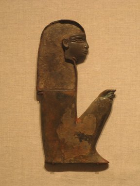  <em>Inlay in Form of Seated Goddess</em>, ca. 664-30 B.C.E. or later. Bronze, 8 1/8 x 4 1/2 x 5/16 in. (20.7 x 11.4 x 0.8 cm). Brooklyn Museum, Charles Edwin Wilbour Fund, 53.179. Creative Commons-BY (Photo: Brooklyn Museum, CUR.53.179_wwg8.jpg)