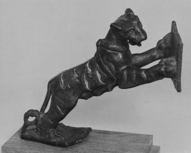 Roman. <em>Statuette of a Leaping Tigress</em>, 2nd-4th century C.E. Bronze, silver, 9 1/16 × 11 in. (23 × 28 cm). Brooklyn Museum, Gift of Alastair Bradley Martin, 53.220. Creative Commons-BY (Photo: , CUR.53.220_Neg7985_print_bw.jpg)