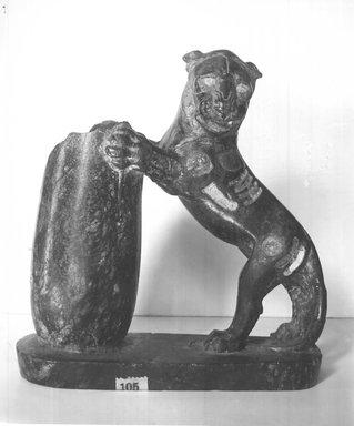  <em>Serpentine Statuette in the Round of Lion</em>, 525–404 B.C.E. Serpentine, 6 1/4 x 2 3/16 x 6 1/8 in. (15.8 x 5.5 x 15.5 cm). Brooklyn Museum, Gift of Henry Hottinger, 53.221.1. Creative Commons-BY (Photo: Brooklyn Museum, CUR.53.221.1_NegA_print_bw.jpg)