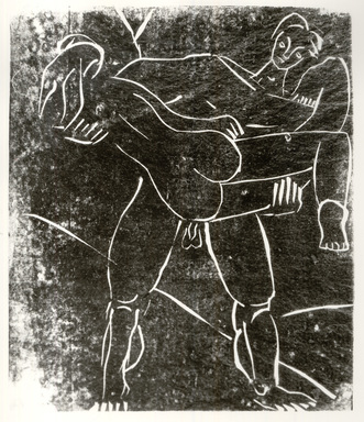 Leonard Baskin (American, 1922–2000). <em>Adam and Eve</em>, 1939. Linocut Brooklyn Museum, Gift of the artist, 53.244.2. © artist or artist's estate (Photo: Brooklyn Museum, CUR.53.244.2.jpg)