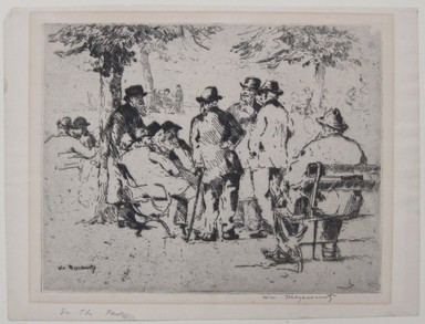 William Meyerowitz (American, 1898–1981). <em>Old Men in the Park</em>, n.d. Etching on paper, sheet: 9 1/8 x 12 1/8 in. (23.1 x 30.8 cm). Brooklyn Museum, Gift of Dr. and Mrs. Morris T. Koven, 54.181. © artist or artist's estate (Photo: Brooklyn Museum, CUR.54.181.jpg)