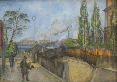Isabel Lydia Whitney (American, 1884–1962). <em>The Penny Bridge</em>, 1927–1928. Oil on canvas, 18 3/16 x 24 in. (46.2 x 61 cm). Brooklyn Museum, Gift of Mrs. James H. Hayes, 54.19 (Photo: Brooklyn Museum, CUR.54.19_cropped.jpg)