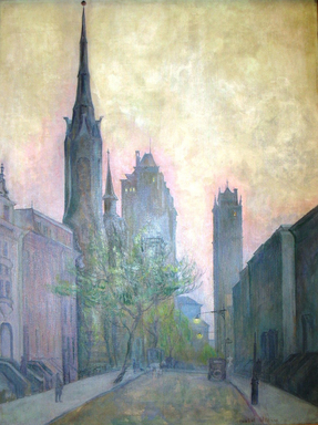Isabel Lydia Whitney (American, 1884–1962). <em>New Skyline</em>, 1927–1928. Oil on canvas, 24 x 18 1/16 in. (61 x 45.9 cm). Brooklyn Museum, Gift of Mrs. James H. Hayes, 54.25 (Photo: Brooklyn Museum, CUR.54.25_cropped.jpg)