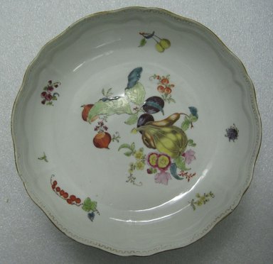  <em>Plate</em>, 1760-1770. Porcelain, 1 3/4 x 9 3/8 in. (4.4 x 23.8 cm). Brooklyn Museum, The Helena Woolworth McCann Trade Procelain Collection, Gift of the Winfield Foundation, 55.10.18. Creative Commons-BY (Photo: Brooklyn Museum, CUR.55.10.18_top.jpg)
